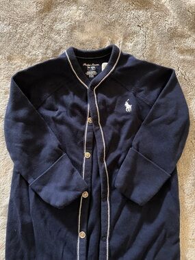 Ralph Lauren Navy Blue Baby Footie with White Polo Pony